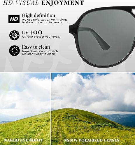 Miniatura 6 de NSSIW Lentes de sol estilo aviador retro para mujeres y hombres, polarizados vintage de los años 70 con protección UV