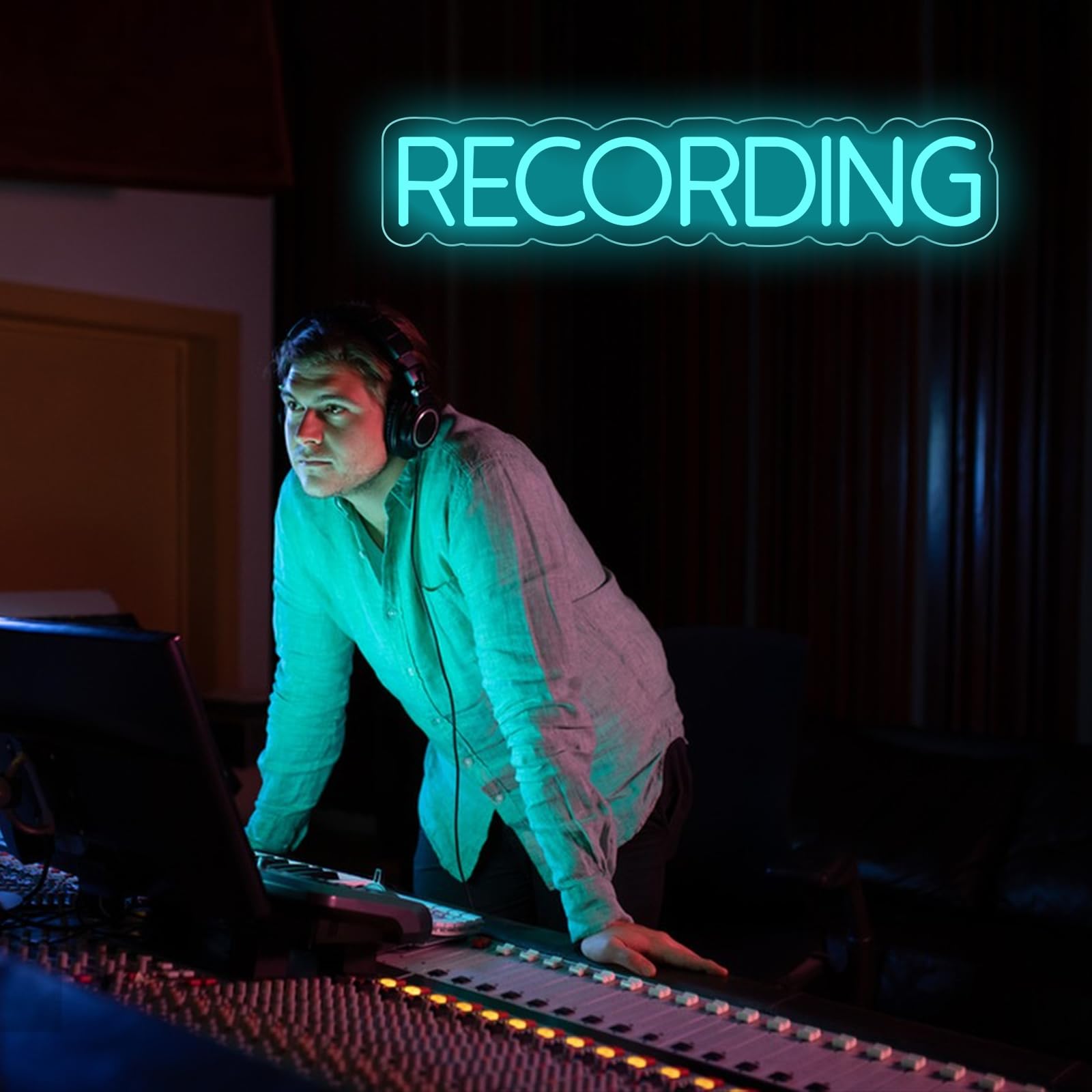 Recording Neonschild, LED-Studio, Live-Dekorationslichter, dimmbares Lichtschild für Streamer, Influencer, Gamer, Zimmer, Bar, Club, Home, Party-Dekoration (Eisblau)