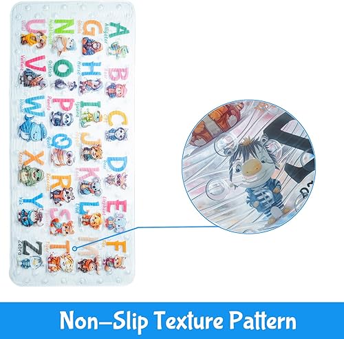 Miniatura 4 de Tapete de baño de dibujos animados para niños, tapete antideslizante para bañera de 35 x 16 pulgadas, tamaño XL, tapete de ducha antideslizante para