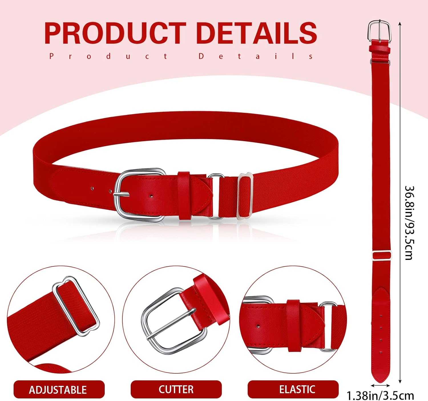 Hicarer 3 Pcs Youths Adult Baseball Softball Belt Girls Adjustable Elastic Uniform Belt PU Leather for Boys - Image 2