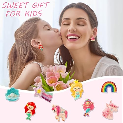 Miniatura 3 de Clip On Earrings Hypoallergenic Clips Earrings Sets Suitable for Ages 4-12 Little Girls, Cute Small Clips On Earrings Jewelry Gifts Set