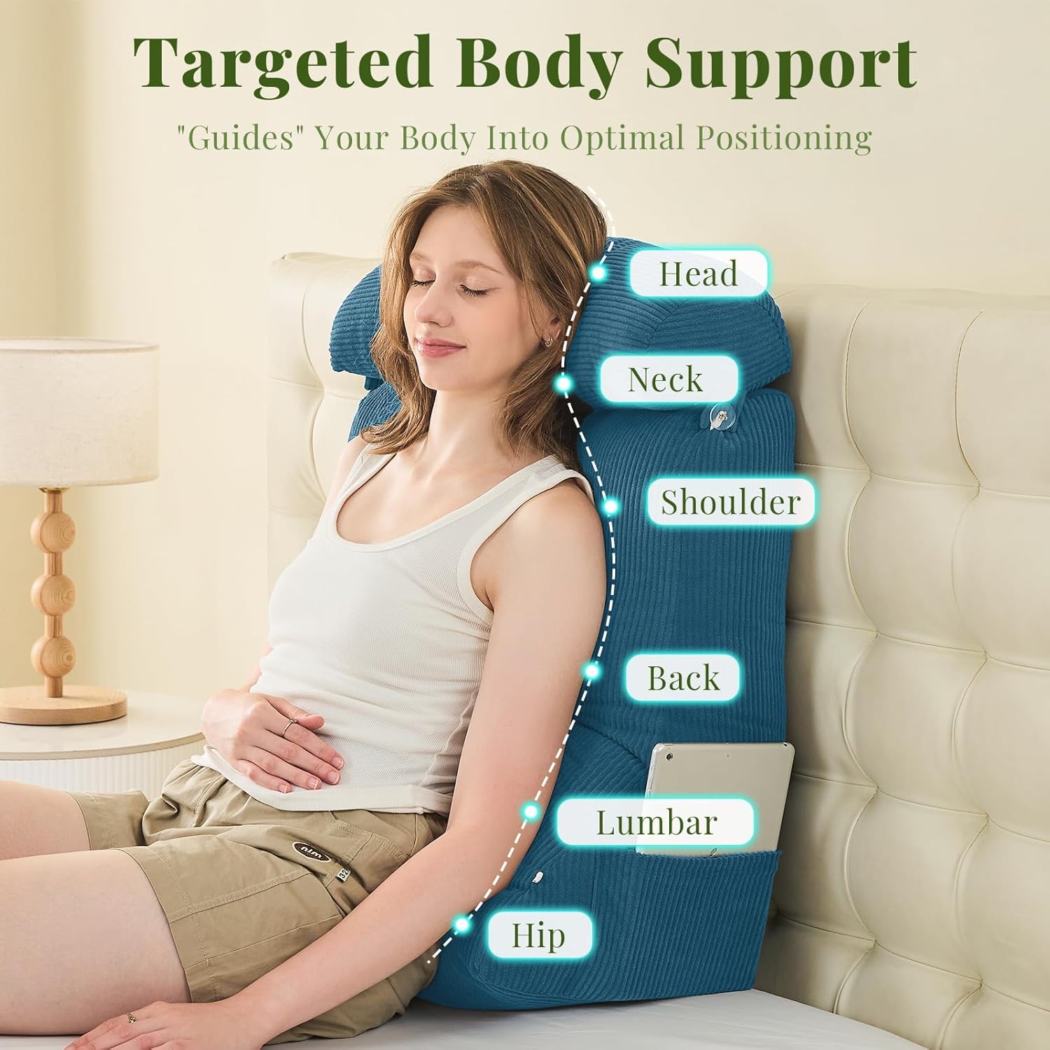 Sasttie Wedge Pillow Set, 2PCS Reading Pillow for Sitting, Bed Wedge Pillow Headborad for Sleeping, After Surgery, Acid Reflux, Leg and Back Support, with Neck Cushion, 23"x11.5"x23", Dark Blue - Image 3