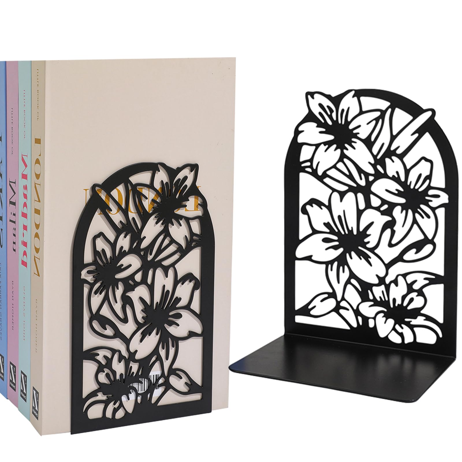 GOSLYLY book ends, Metal Bookends, Shelf Bookend Holder with Non-Slip Book Stoppers for School, book ends decorative Home, Office （1 pair）