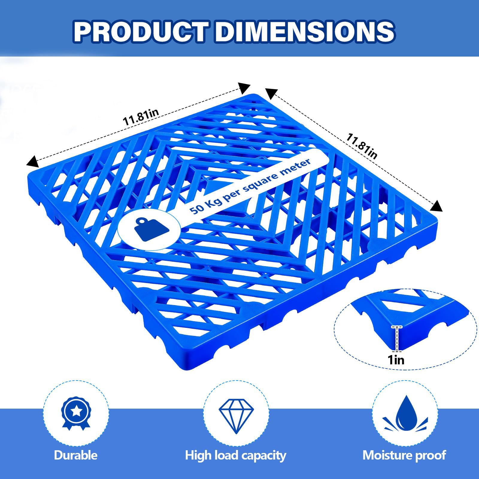 Pallet in plastica impermeabile per stoccaggio seminterrato - Pallet leggero ventilato da pavimento con design a griglia traspirante, ideale per il controllo dell'umidità e facile da maneggiare