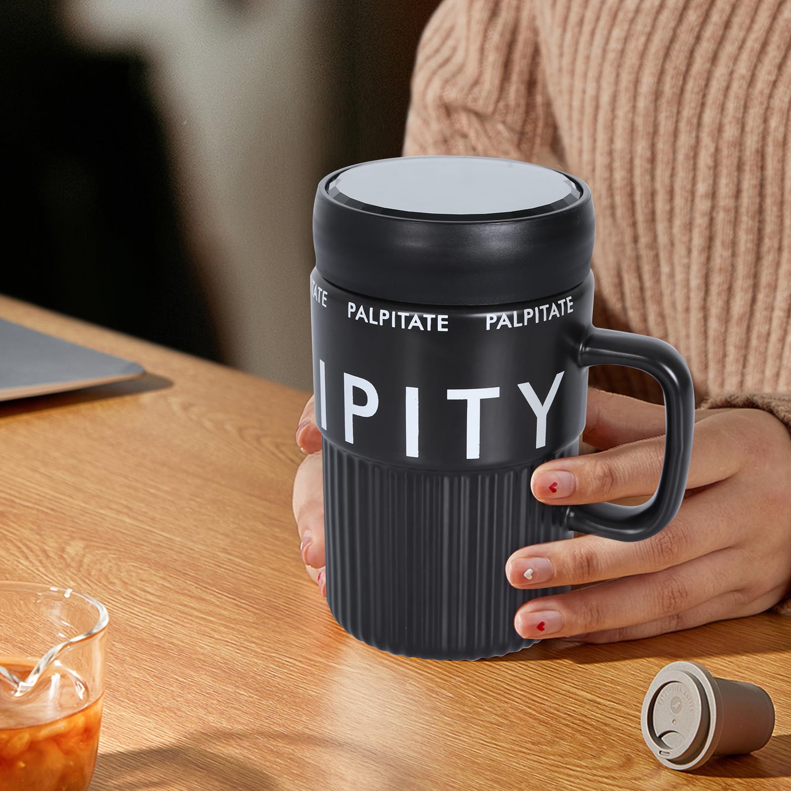 Tazas de café grandes de cerámica de 14 onzas, taza de café portátil única de sublimación alta con tapa y asa, taza de café de viaje a prueba de derrames que cabe en el portavasos del coche, taza