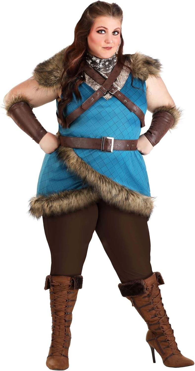 Plus Size Adult Women's Valhalla Viking Warrior Costume, for Nordic Mythology, Fantasy Renaissance Cosplay & Halloween
