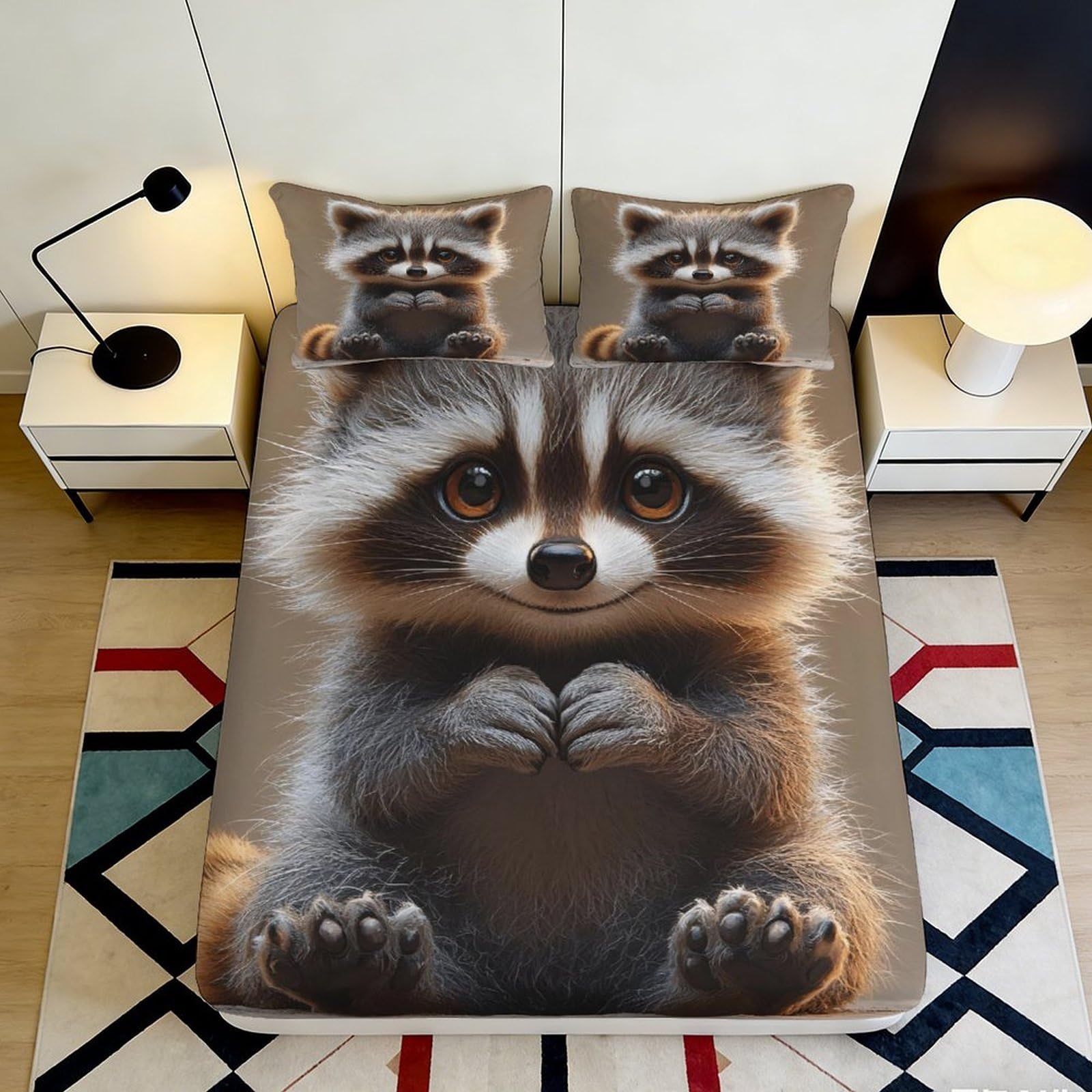 3D Printed Cartoon Panda Microfiber Deep Pocket Fitted Sheet Non-Slip Green Bamboo Mattress Fitted Cover Washable Bedding 200x200x25cm