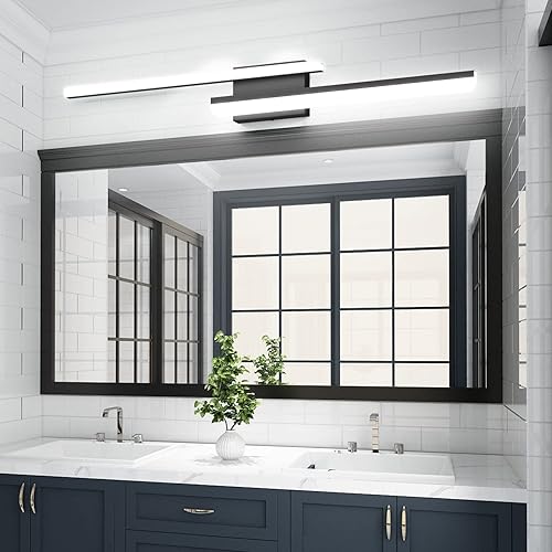 Miniatura 7 de Tipace Accesorios de iluminación LED para tocador de baño sobre el espejo 47.24 pulgadas moderna iluminación negra de tocador 6000K iluminación de