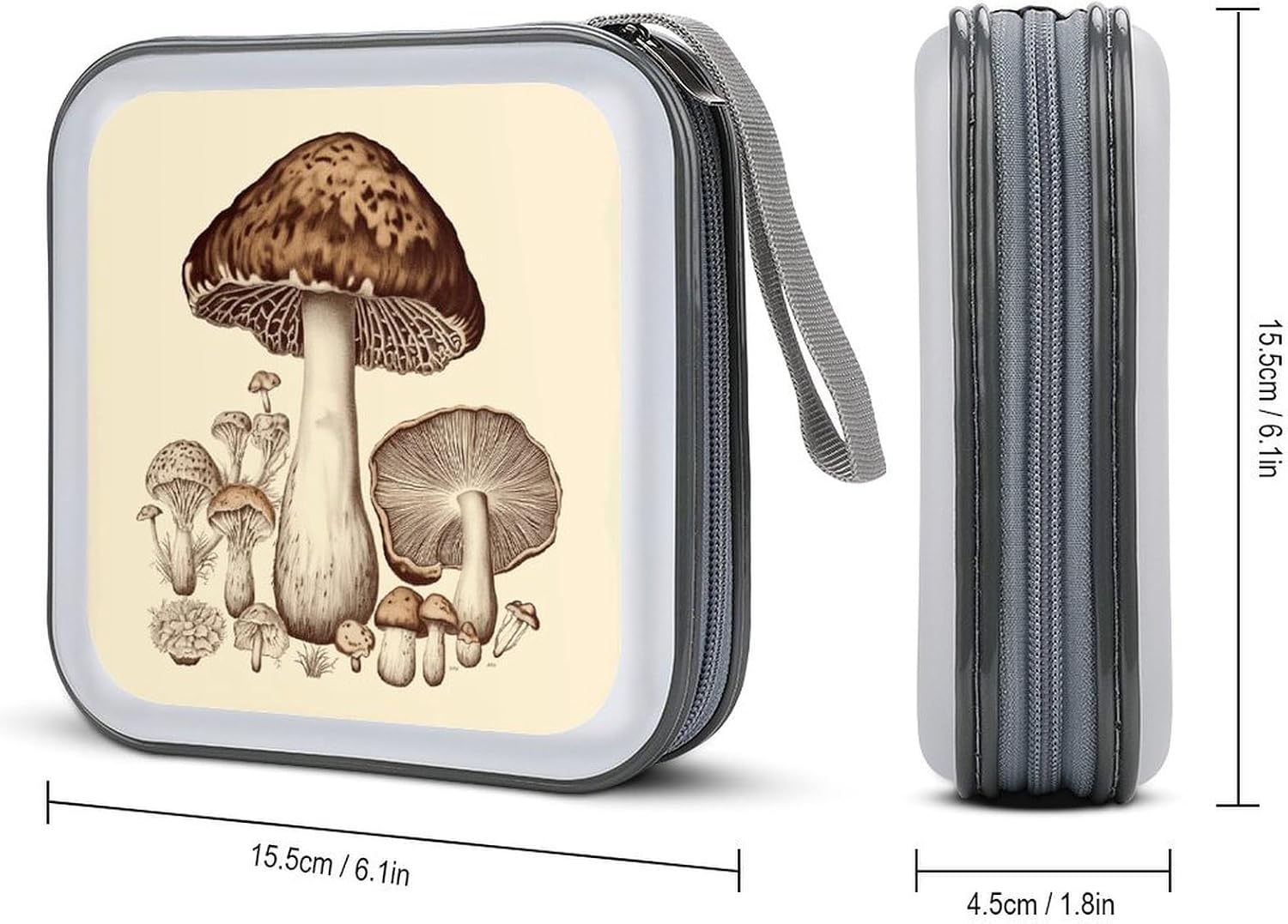 Vintage Mushrooms Drawing CD Case with Hand Strap Lightweight DVD Wallet Holder 40 Capacity CD/DVD Case Wallet Protective CD Wallet CD/DVD Portable Storage Binder for Car Home Office