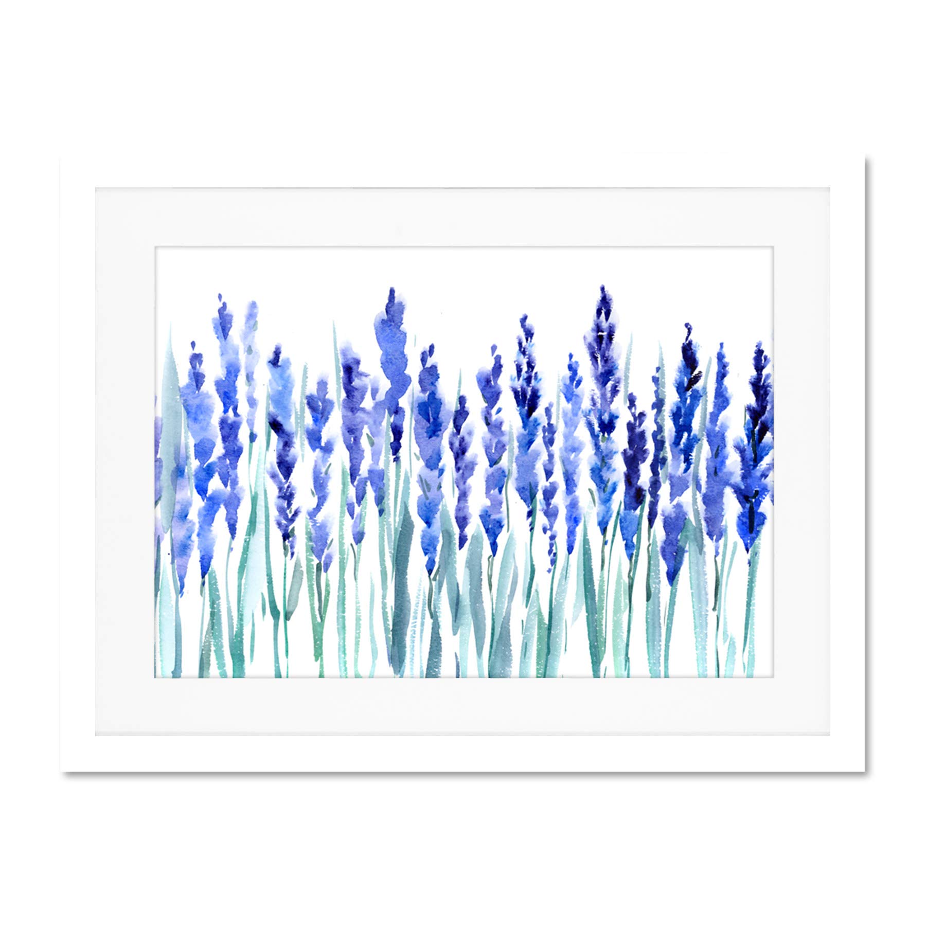 Wee Blue Coo Flowers Lavender Watercolour Large Framed Art Print Wall Poster 18x24 inch