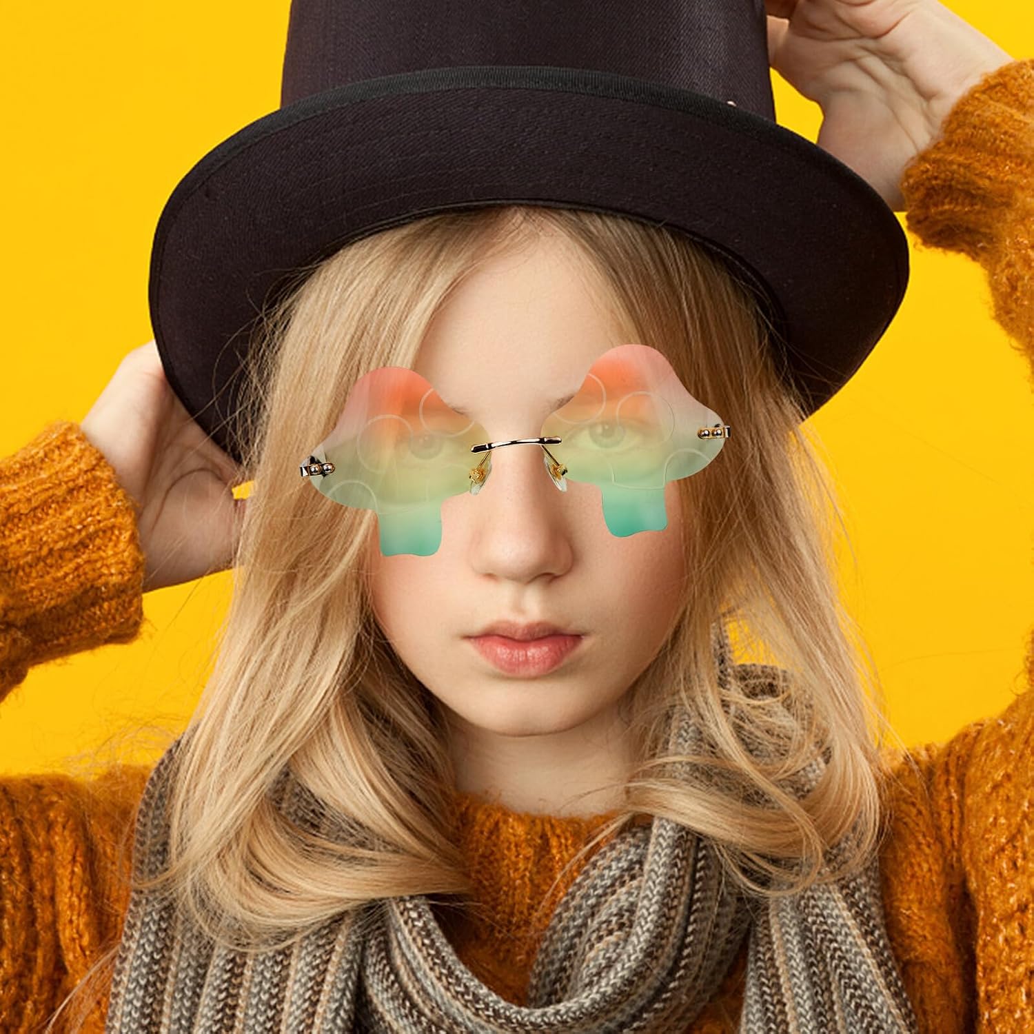 VALICLUD Frameless Mushroom Shape Sunglasses for Men and Women, Plastic Lens Party Eyewear, Stylish Rimless Sun Glasses for Festivals and Outdoor Events