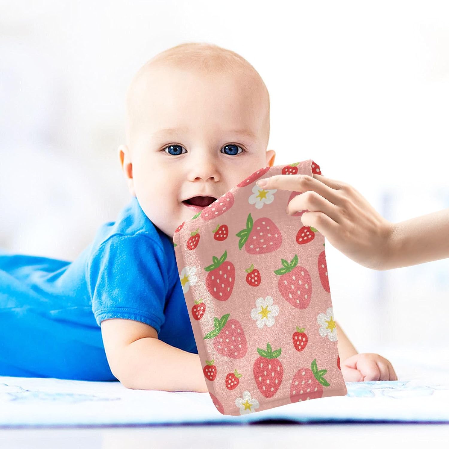 Moudou Strawberry Baby Muslin Washcloths 3 Pack, Absorbent Soft Cotton Baby Bath Face Towels Burp Cloths for Newborn Boys Girls, 12 x 12 Inch