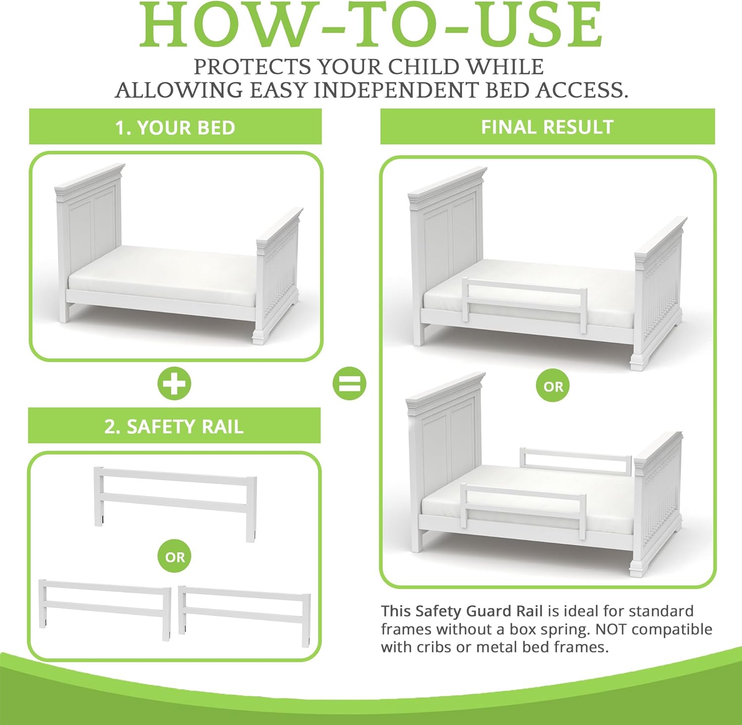 CC KITS Safety Guard Rail for Baby, Kids, and Children - Solid Wood Safety Bed Rail for Toddlers - Easy Installation - Premium Protection for Bunk, Twin, Full, Queen and King Size Beds - (White)