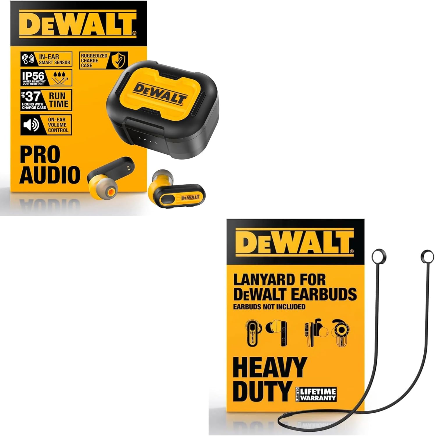 DEWALT Anti-Loss Lanyard for TWS & TWS ANC Earbuds & Heavy Duty True Wireless Ear Buds, Bluetooth Headphones with Type C Charging Case Included