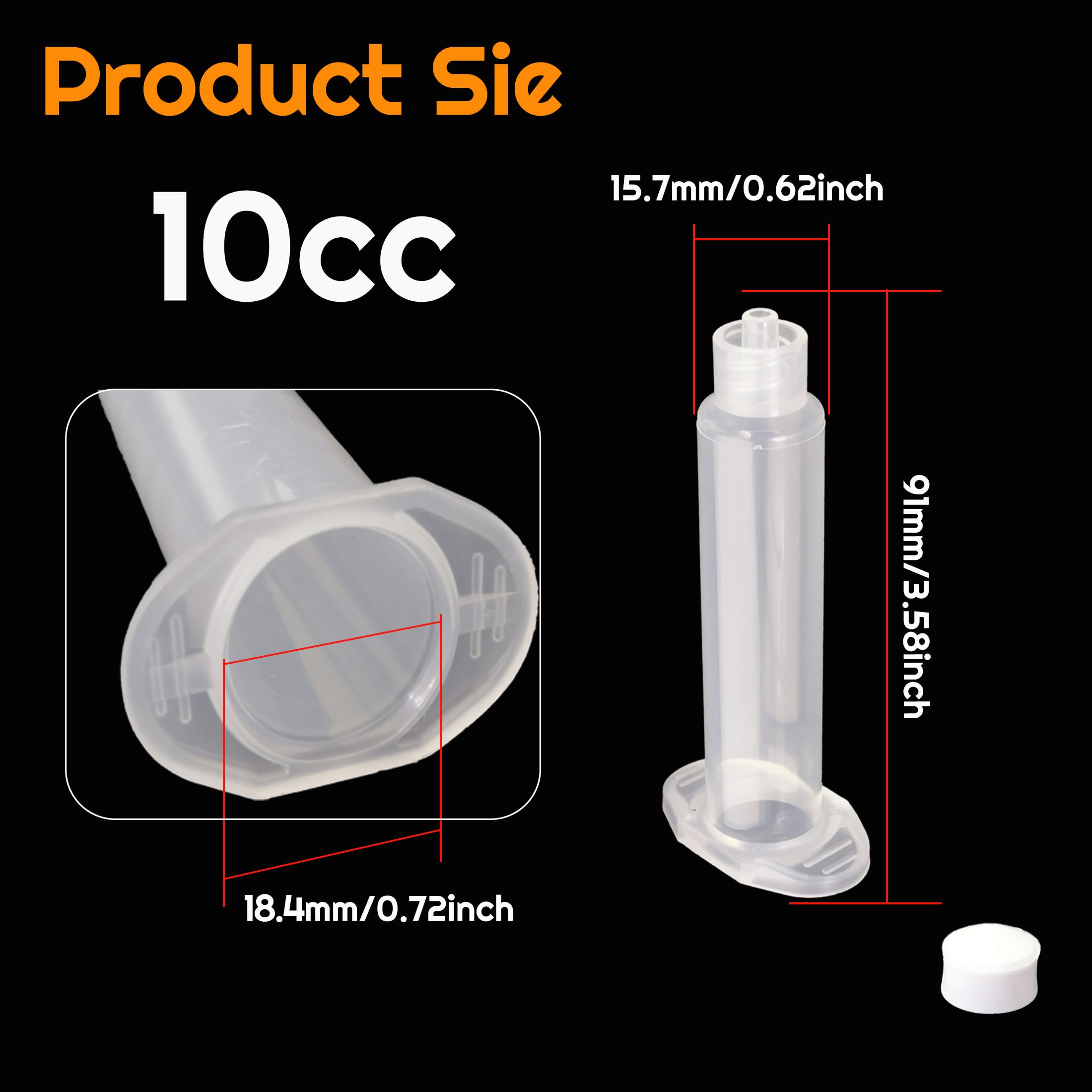 10 x Verteilerrohr, Klebstoff-Flüssigkeitskartuschen-Dosierspritze, 10 cc Kunststoff-Spritze, mit Kolben, transparent (transparent, 10 cc, 10 Stück)