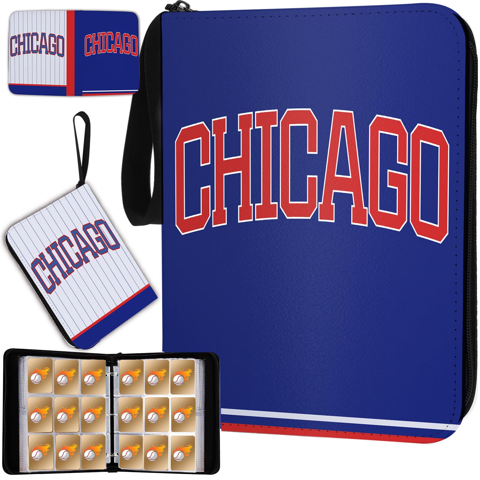 Baseball Card Binder with Sleeves 900 Pocket, Chicago Baseball Card Holder for Trading Cards Baseball Collector Album Sports Card 3 Ring Binder Storage Book Folder Organizer for Kids Gift