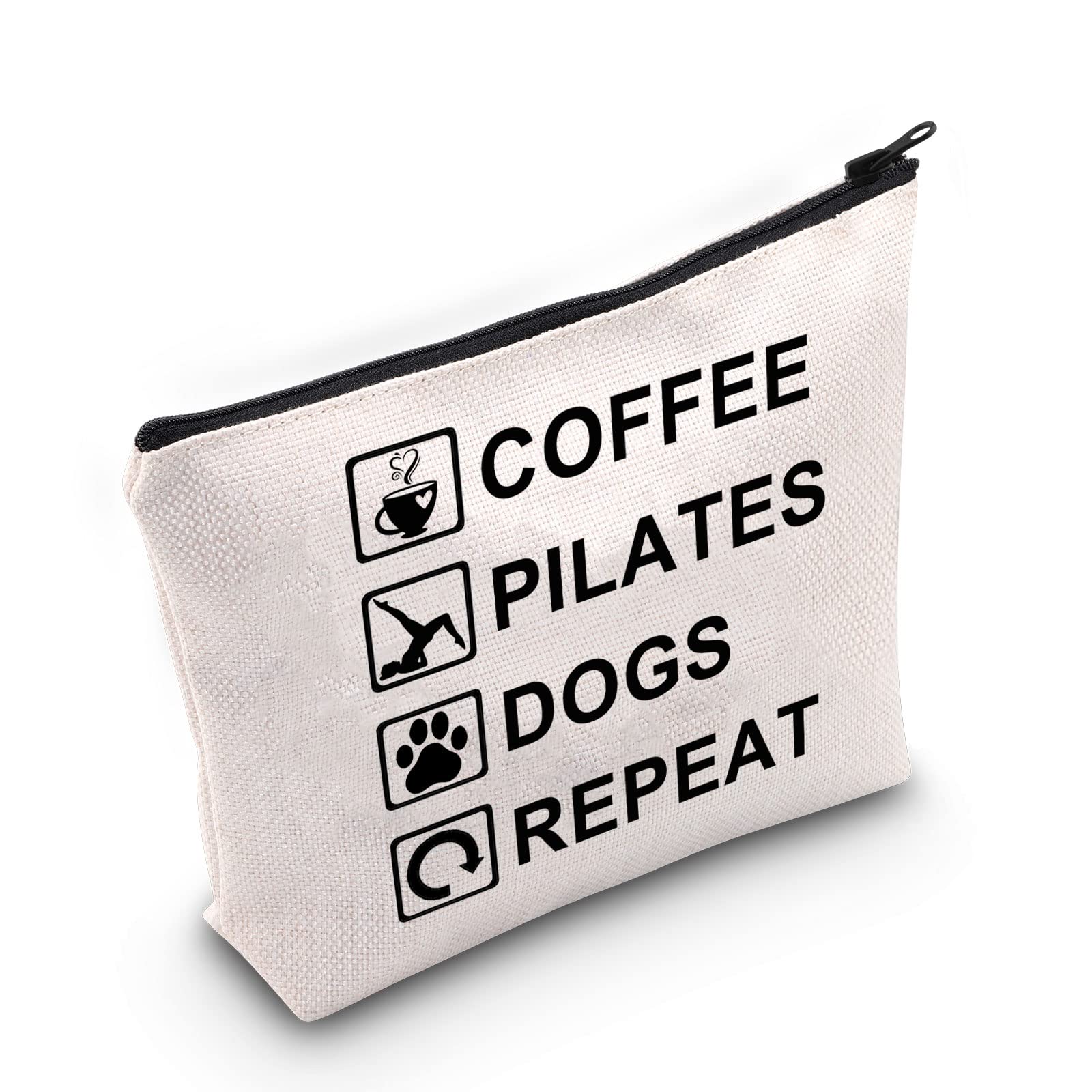 G2TUP Coffee Pilates Dogs Repeat Makeup Bag Coffee Pilates Dog Lover Cosmetic Bag Pet Owner Gift Coffee Dog Pilates Themed Zipper Travel Pouch (Coffee