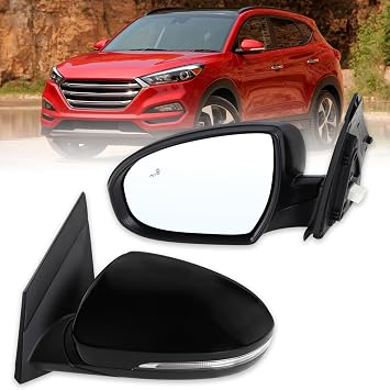 Left Driver Side Mirror Compatible With 2016 2017 2018 Hyundai Tucson With Manual folding Power glass Turn Signal Heated Blind Spot Black Replace #HY13202318Pins