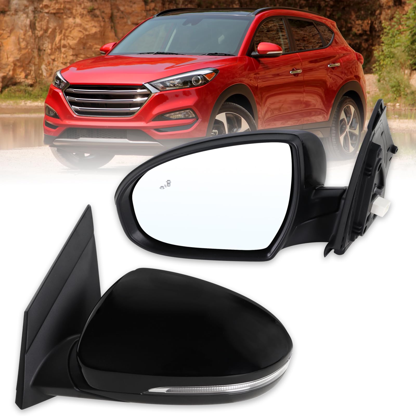 Brock Driver Side Power Mirror With Heat - Replacement For 2016-2018 Hyundai Tucson, Ready-to-Paint Black Finish - View #3