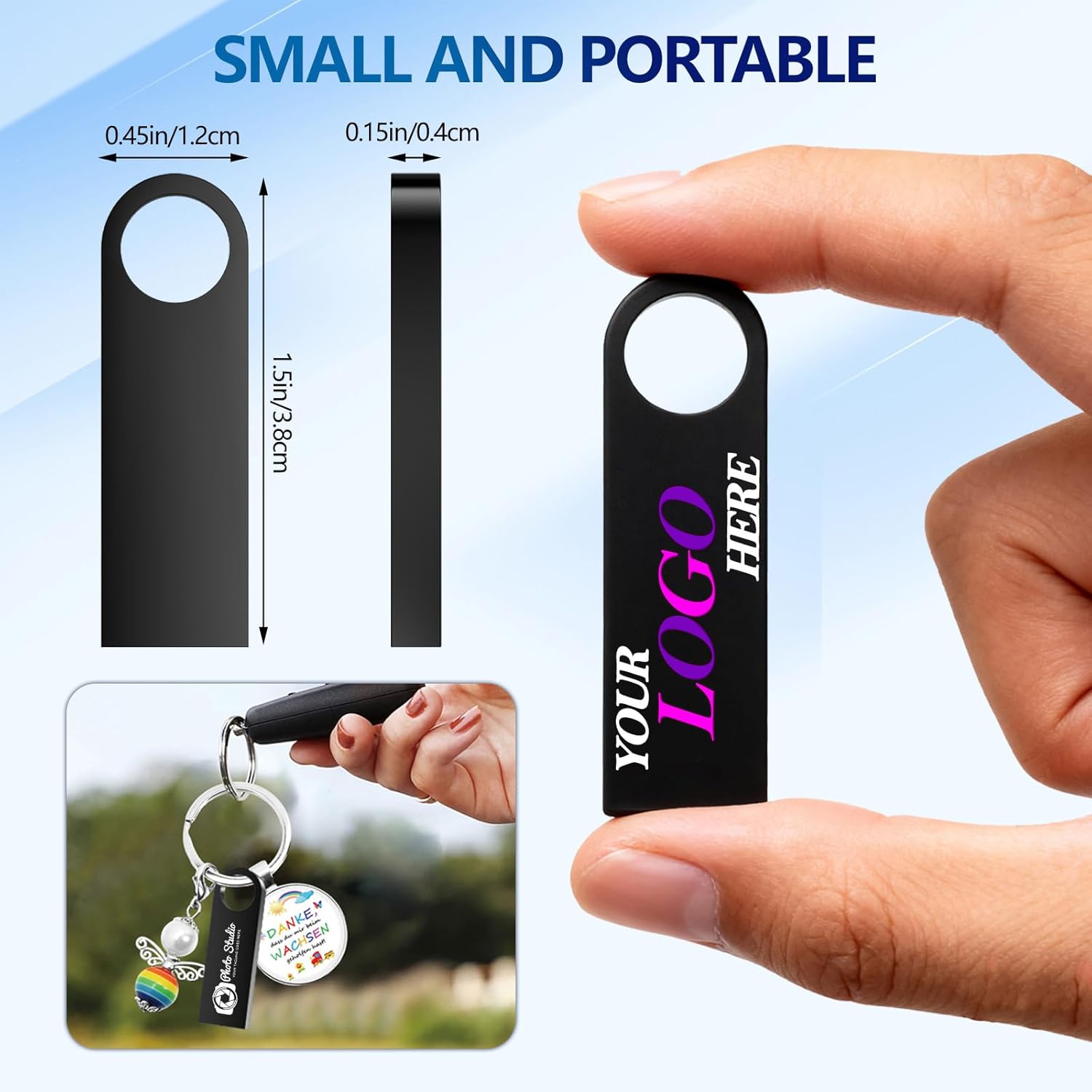 Custom Metal USB 2.0 Personalized Flash Drive 8GB, 10Pcs High-Speed Memory Sticks with Printed Logo/Text, Bulk Promotional Thumb Drives for Company AD/Education/Wedding/Corporate Events