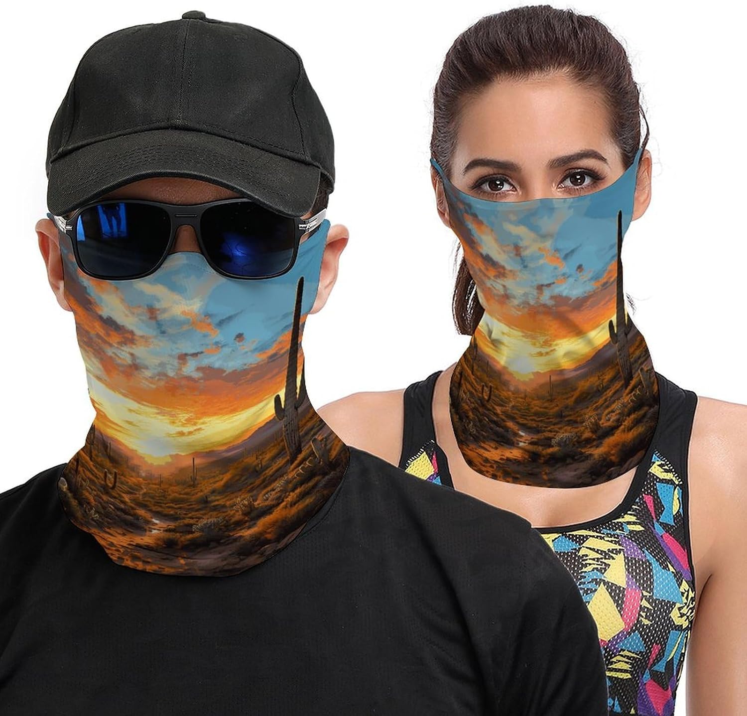 Saguaros at Sunset Neck Gaiter for Men & Women,Cooling Neck Gaiter with Dustproof Breathable,Face Cover As Headwear,Bandana,Neck Gaiters,Head Wraps,Headbands