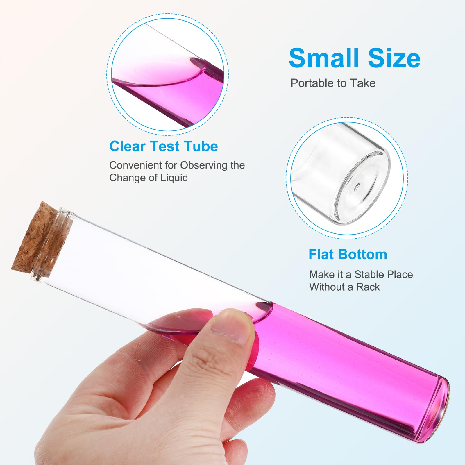PATIKIL Tubos de ensayo de 90 ml, 24 unidades, 6,69 x 1,18 cm, cristal transparente, fondo plano, tubo de ensayo, recipiente con tapón de corcho para perlas, fiestas, dulces, sales de baño
