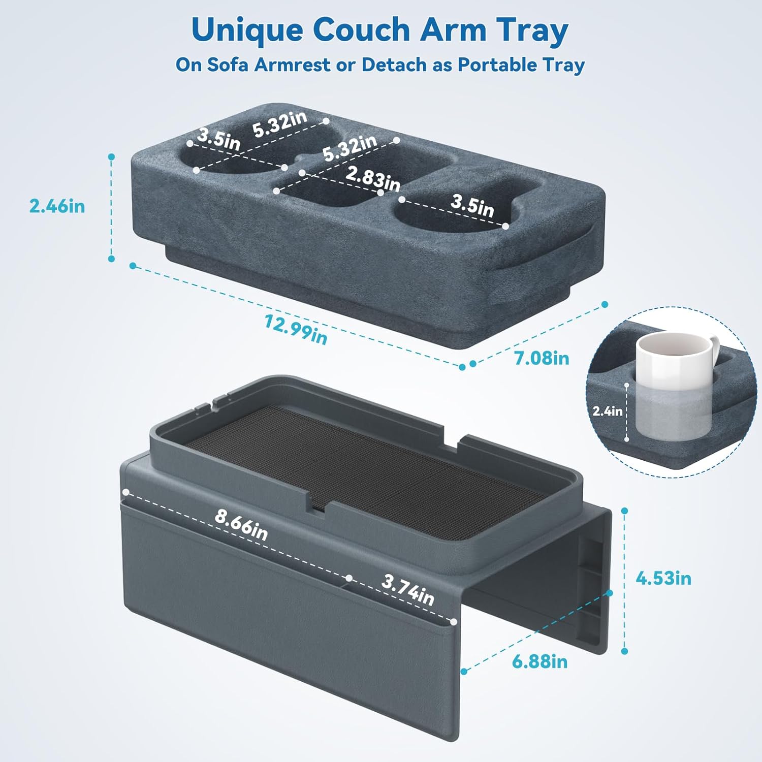 Couch Arm Tray Removable Armrest for Sofa Arm Tray Silicone Couch Cup Holder Tray Armchair Caddy Sponge Couch Cup Holder Pillow Arm Chair Caddy for Recliner Sofa Drink Holder Spill Proof 3 Side Pocket - Image 7