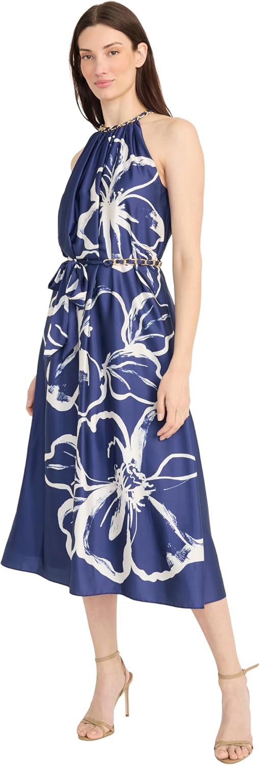 Maggy London Womens Women's Chain Detail Halter Neckline Midi Length Special Occasion A-line Charmeuse - Formal Wedding Guest Dress - Image 2