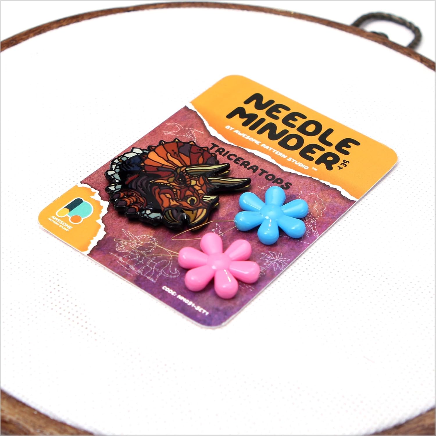 Awesome Pattern Studio Needle Minder Set - Triceratops Magnetic Needle Minder. Enamel Pin for Cross Stitch, Embroidery and Craft (Set #1) image 3