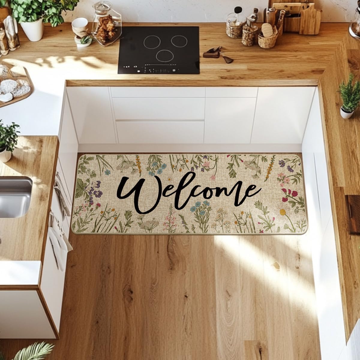 Artoid Mode Wild Flowers Welcome Spring Runner Rug, Summer Home Decor Low-Profile Switch Rug Door Mat Floor Mat for Indoor Outdoor 24x72 Inch