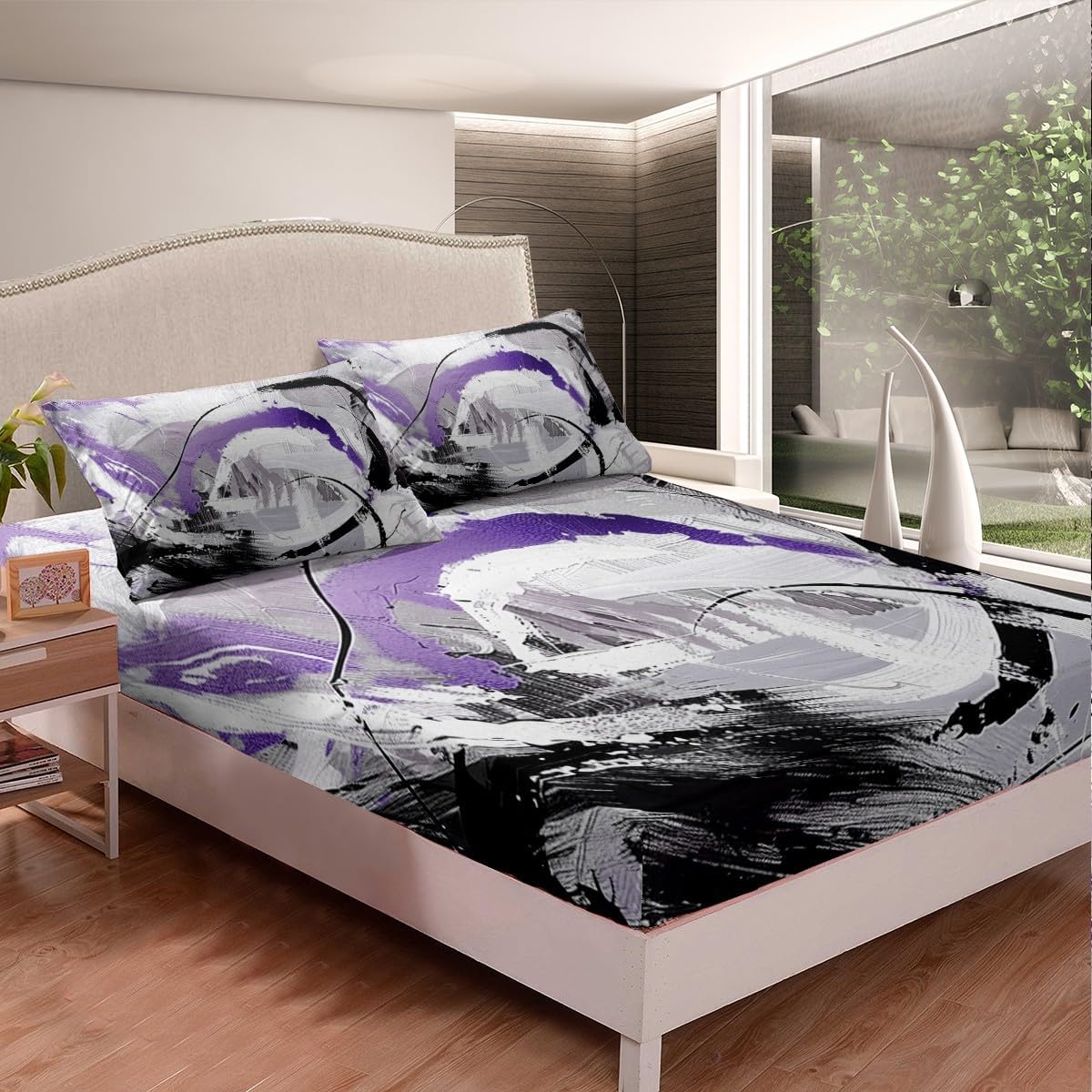 Red Fitted Sheet Gradient Black White Pink Green Abstract Ombre Bed Sheets Full,Watercolor Brush Strokes Oil Painting Sheets Modern Graffiti Art Room Decor