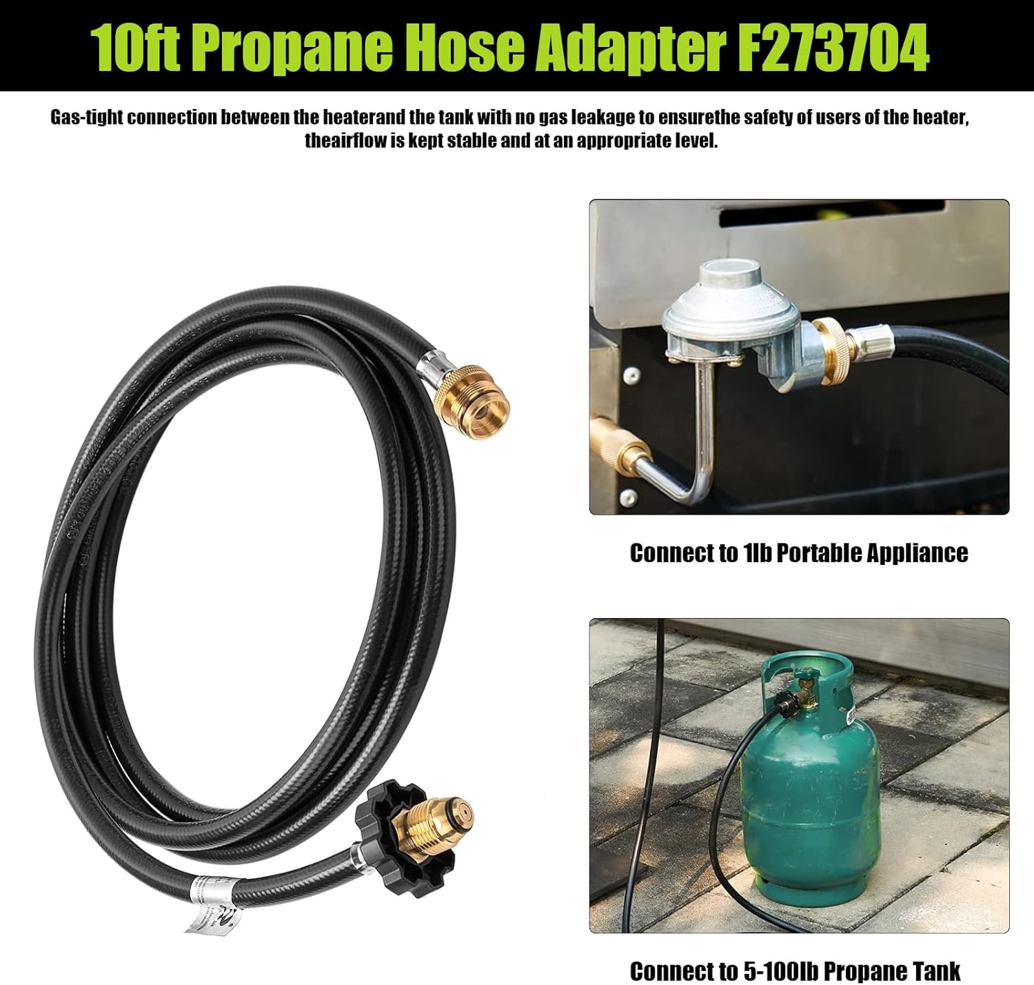 10ft Propane Hose Adapter F273704 Replacement Compatible with Mr Heater Buddy Heater, Coleman Stove, Portable Grill, Connecting 1LB Portable Appliances to 5-20LB Tank