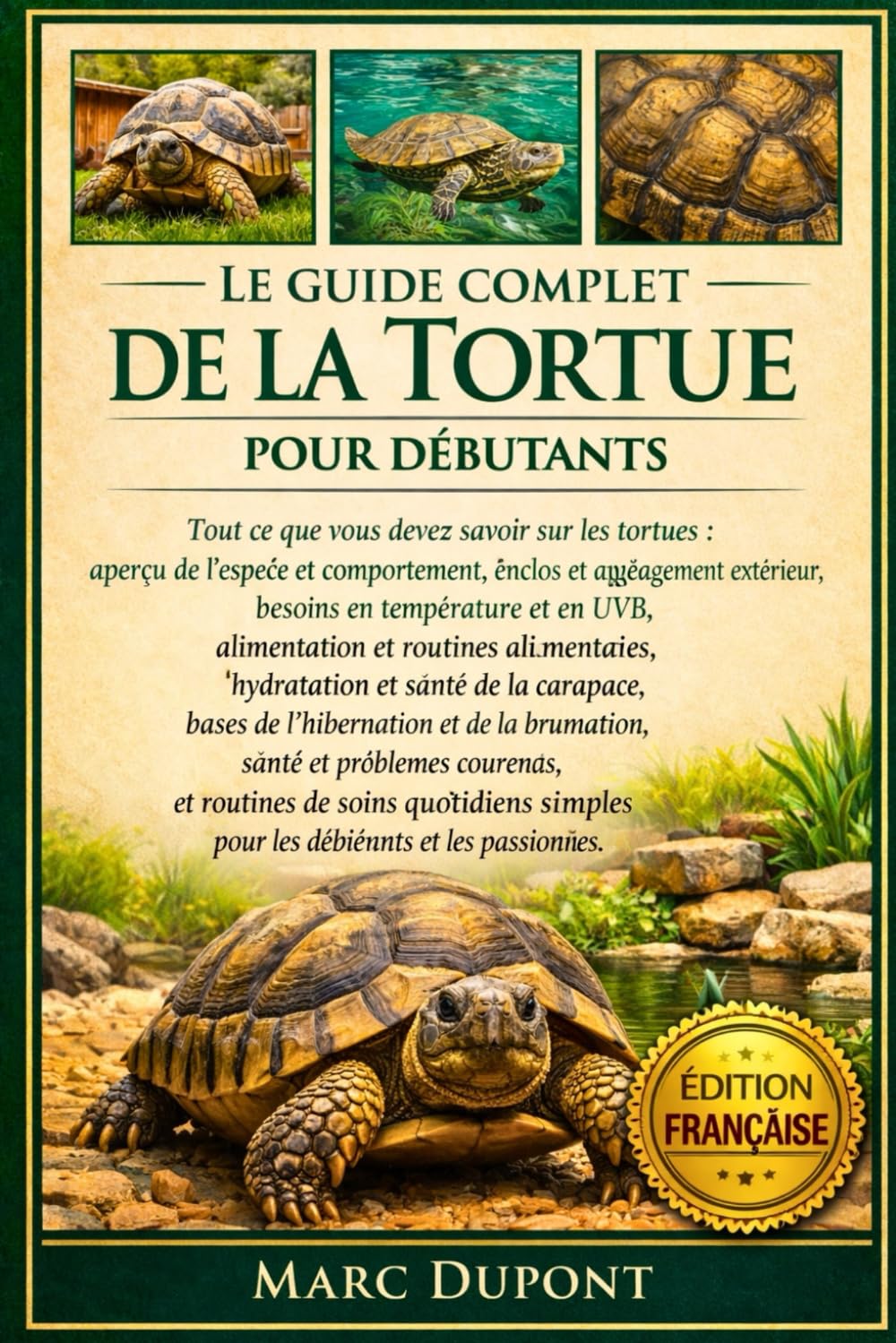 LE GUIDE COMPLET DE LA TORTUE POUR DÉBUTANTS: Tout ce que vous devez savoir sur les tortues : aperçu de l’espèce et comportement, enclos et ... simples pour les débutants et les passionnés.