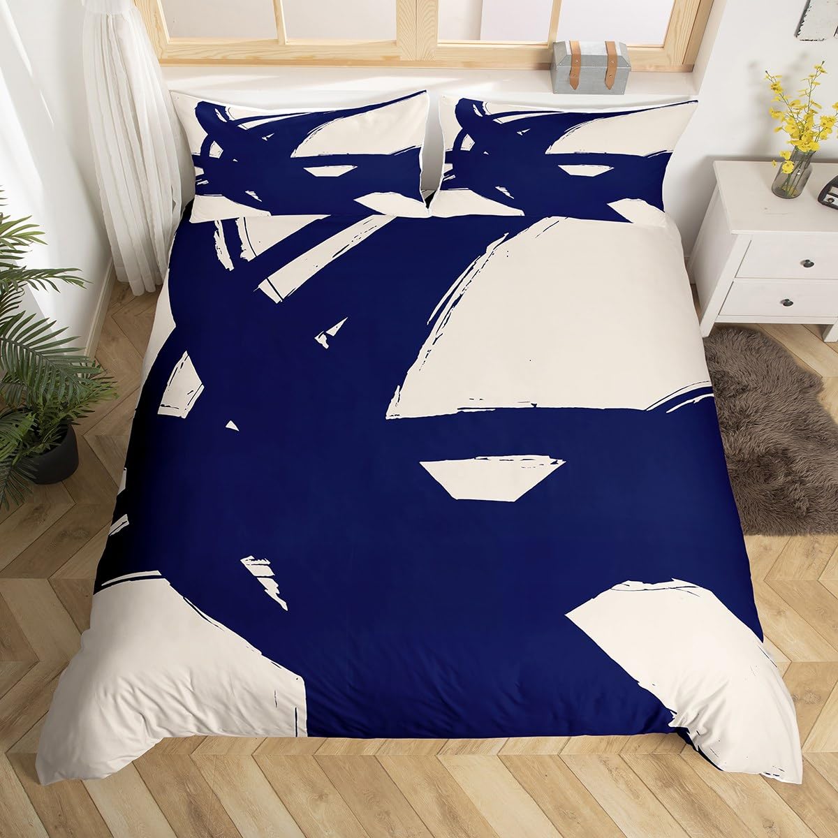 Parure de lit enfant anti transpiration housse de couette légère bleu et beige
