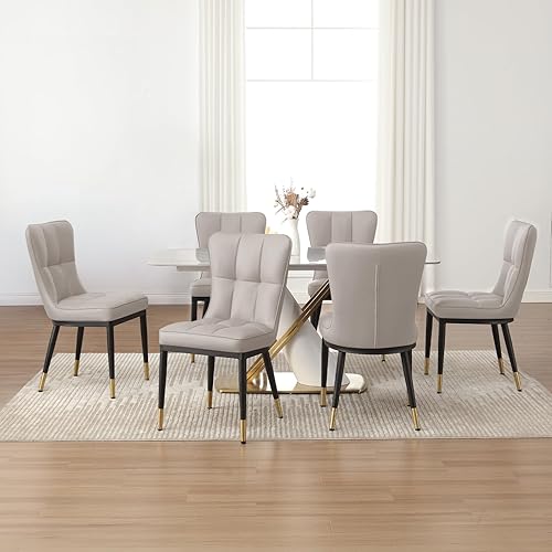 Miniatura 17 de Juego de 4 sillas de comedor modernas, cómodas sillas de comedor con asiento grueso, sillas de cocina tapizadas de piel sintética con patas de Pu