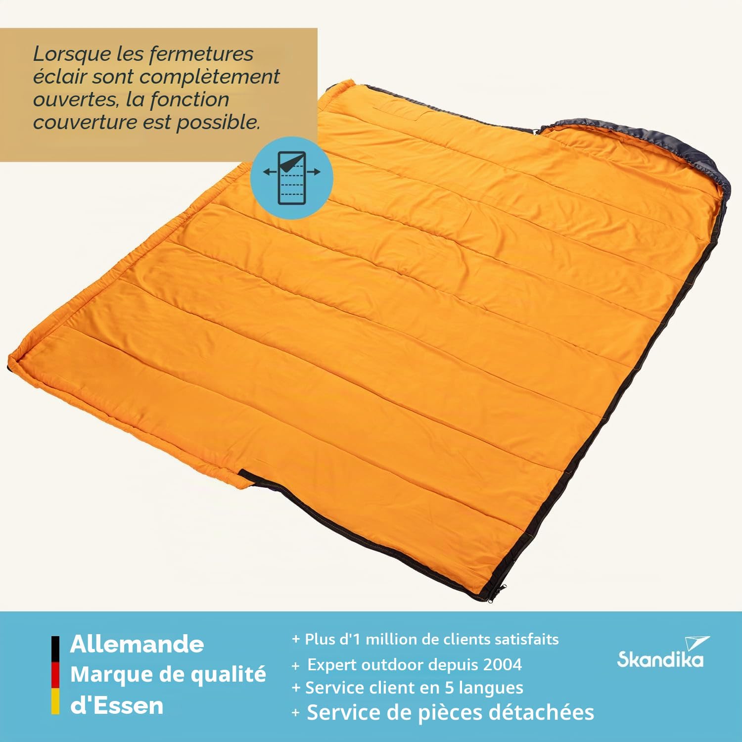 Skandika Sac de Couchage rectangulaire Iceland | Sac de Couchage Adultes, 3 Saisons, 220 x 80 cm, utilisable comme Sac de Couchage Double, Sac de Couchage Camping Chaud
