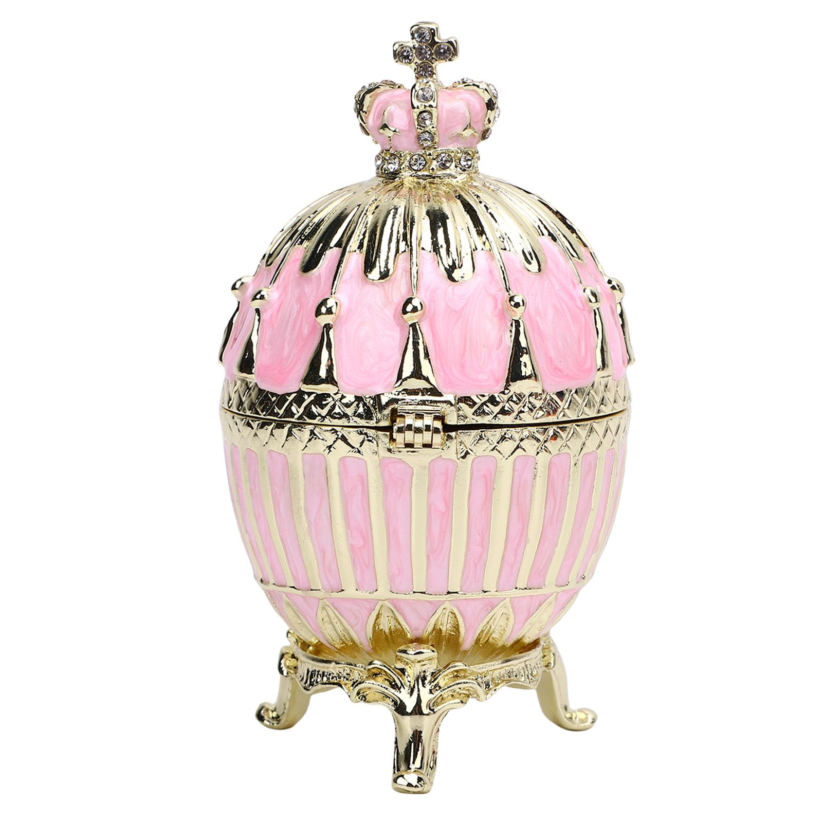 HLHLH Hand Painted Easter Egg Style Jewelry Trinket Box, Rhinestone Enamel Organizer(Pink)