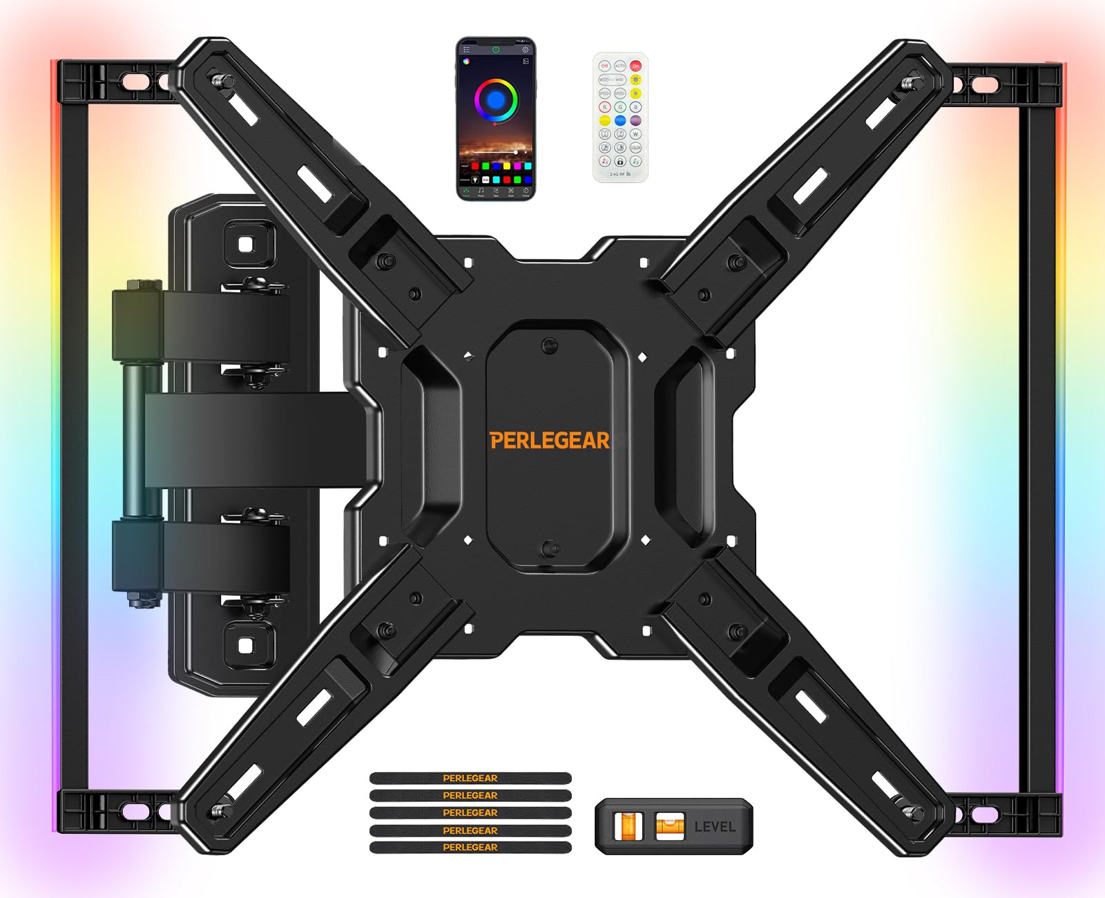 Perlegear Soporte de pared para TV de movimiento completo con luces LED