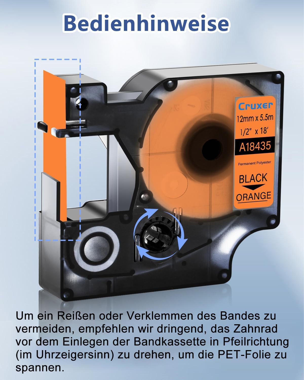 Cruxer 30-Pack Ersatz für Dymo Rhino IND 18435 Schwarz auf Orange 12 mm | 5,5 m IND Vinyl Etiketten, Kompatibel mit Dymo Rhino 1000 3000 5000 5200 4200 6000 6500 ILP219 3M PL150 Etikettendrucker