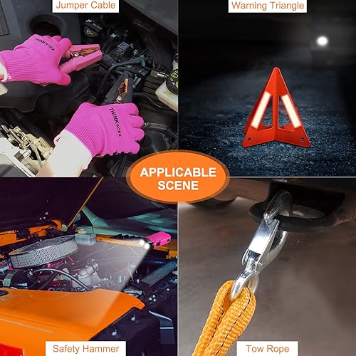 Miniatura 30 de THINKWORK - Kit de emergencia de automóvil, kit de asistencia de emergencia en carretera con cables de arranque de 10 pies, kit de primeros Rosado