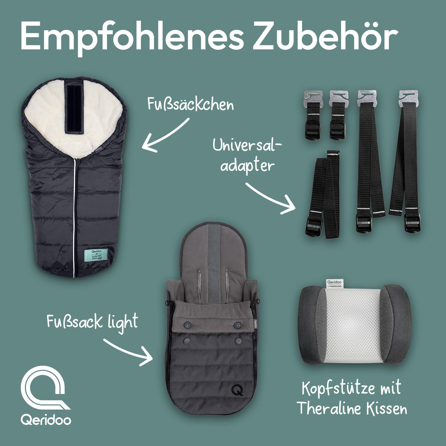 Qeridoo Babyschale dunkelgrau | Sicherheitsschale für Neugeborene im Kinderfahrradanhänger | Ergonomisch, gepolstert & atmungsaktiv | 5-Punkt-Gurt | Für EIN- & Zweisitzer bis 12 kg