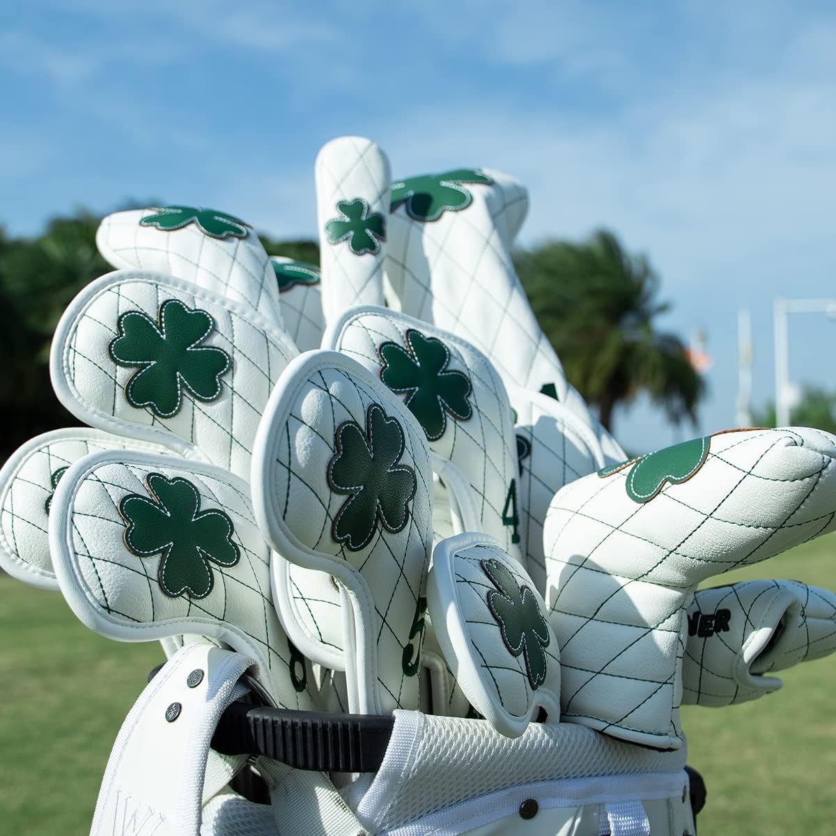 Golf Club Headcover Live Lucky 3 Wood Headcover Magnetic Closure Elegant Embroidery Premium Leather Driver Covers Fairway Wood Covers Hybrid Headcover Shamrock Golf Head Covers