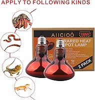 Vista 6 de Aiicioo Bombilla de luz nocturna roja de reptil, 150 W, lámpara de calor para reptiles, lámpara infrarroja para dragón barbudo, lagarto, tortuga