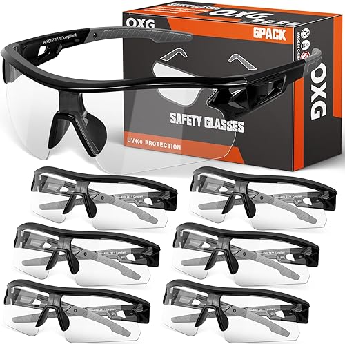 Miniatura 1 de OXG Paquete de 6 lentes de seguridad para hombres y mujeres, ANSI Z87.1, gafas de trabajo antiarañazos con protección UV400