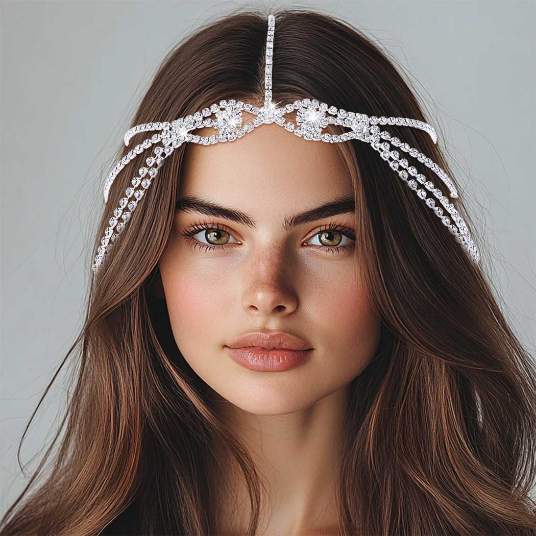 Rhinestone Head Chain Jewelry Silver Crystal Headpiece Wedding Hair Chain Prom Women Hair Accessories - Image 2