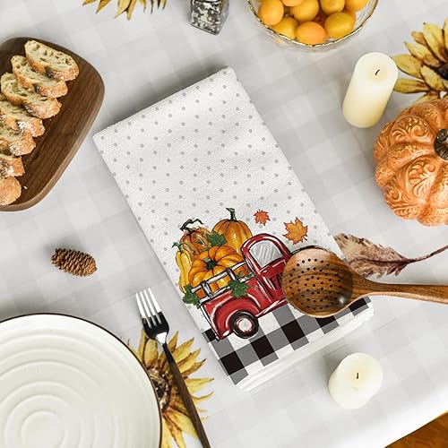 Miniatura 4 de Artoid Mode Juego de 2 toallas de cocina de otoño con diseño de calabaza y gnomo de búfalo, 18 x 26 pulgadas, diseño de hojas de arce estacionales