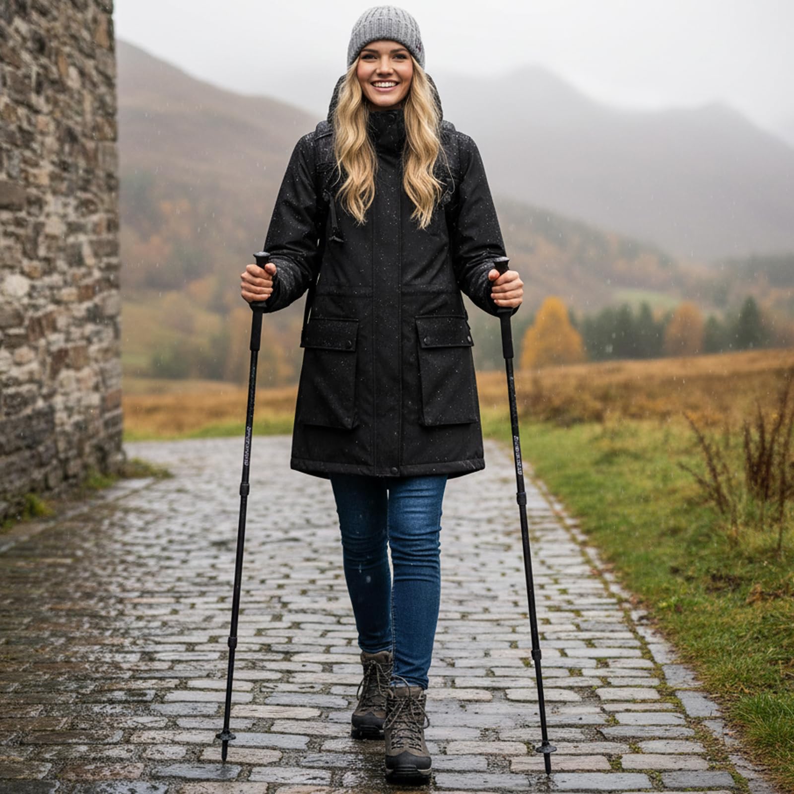 Veste imperméable Femme Vestes Softshell longues Manteau Zippé Coupe-Vent Imperméable d'extérieur Capuche Blouson