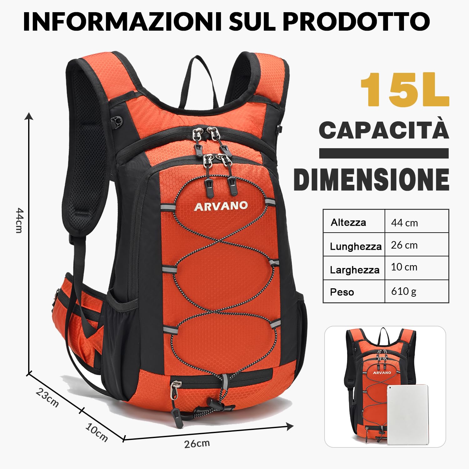 Zaino Bicicletta 15L, Leggero Zaino Idratazione con Sacca Acqua per Ciclismo Sci bici Mountain Bike Corsa Running Snowboard per Uomo Donna