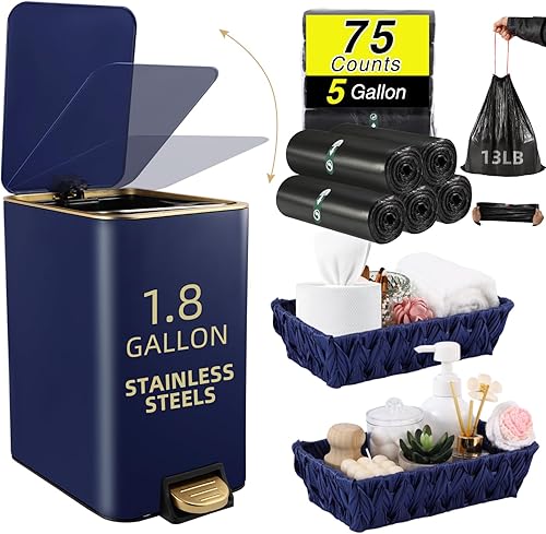 Miniatura 7 de Cubo de basura pequeño para baño con tapa de cierre suave, cubo de basura de acero inoxidable de 10 litros2.6 galones con cubo interior extraíble,