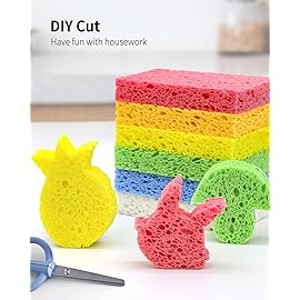 Cellulose Sponges,Heavy Duty Scrub Kitchen Sponge,Clean Tough Messes Without Scratching Sponges Kitchen,Pop Up Eco Sponges DIY Pink (6 Pack)